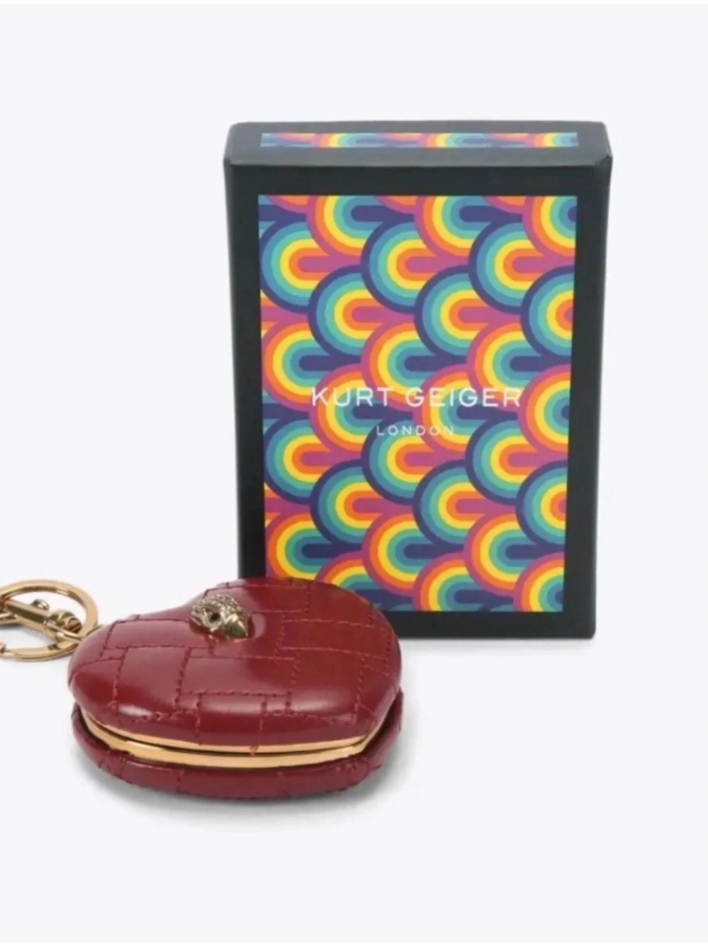 Kurt Geiger Red Quilted Heart Shaped Compact Mirror - Red and Gold NIB